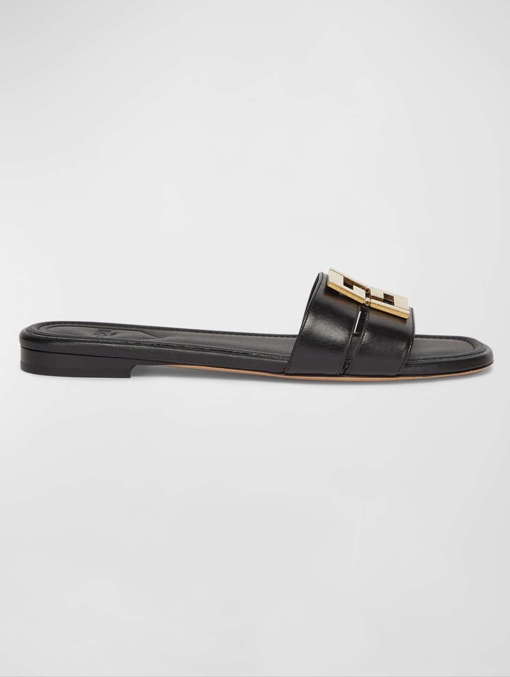 Fendi Black Leather Slides with Gold Double-F Logo - Picture 3 of 9